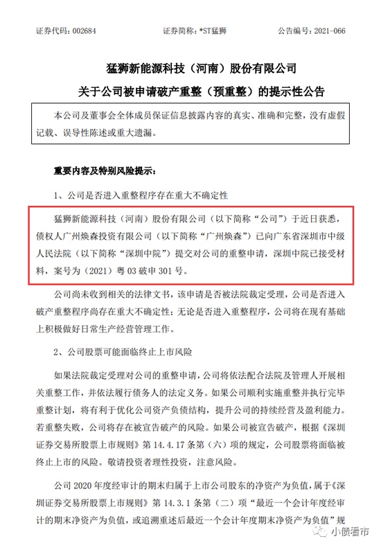 锂电池巨头*ST猛狮被申请破产重整大力举债激进扩张爆发危机